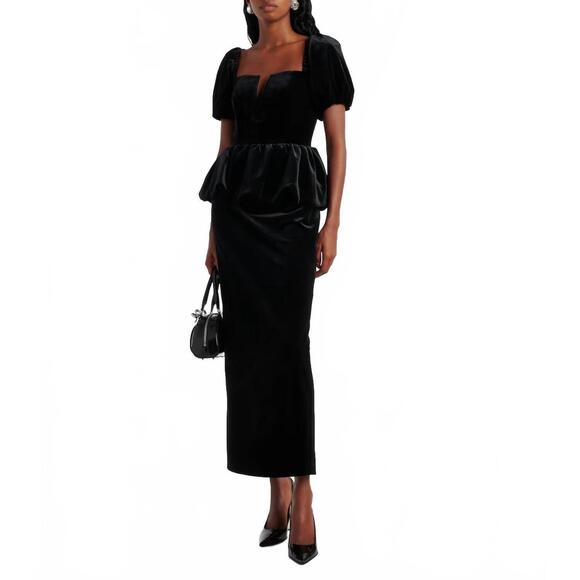 self portrait black peplum dress self-portrait - Black Velvet Peplum Midi Dress